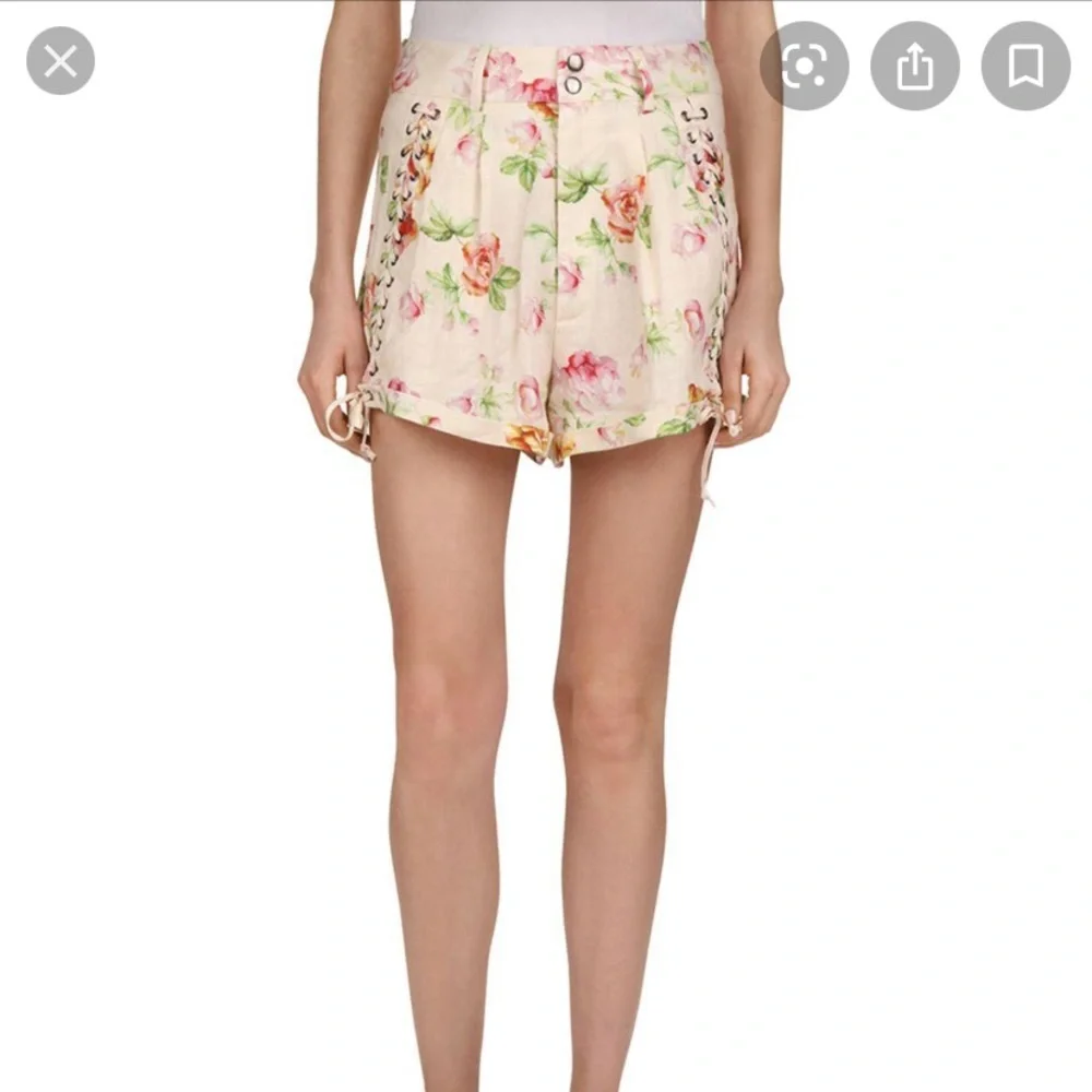 NWT The Kooples 100% Linen Antique Floral Lace-Up Shorts